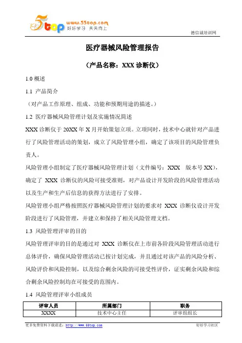 医疗器械风险管理报告格式