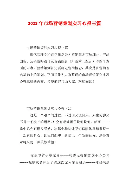 2023年市场营销策划实习心得三篇