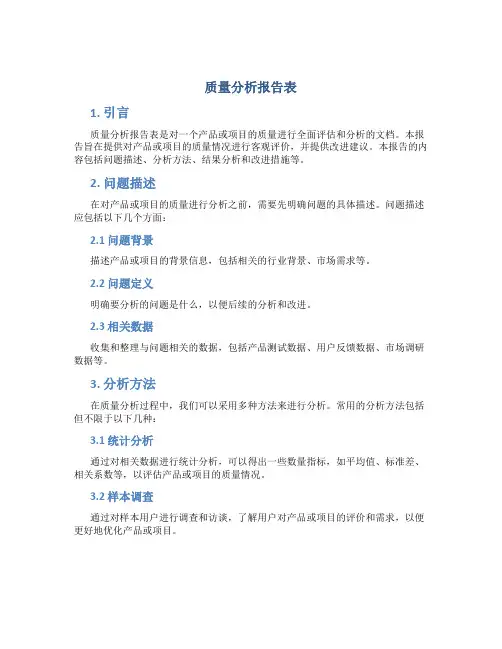 质量分析报告表