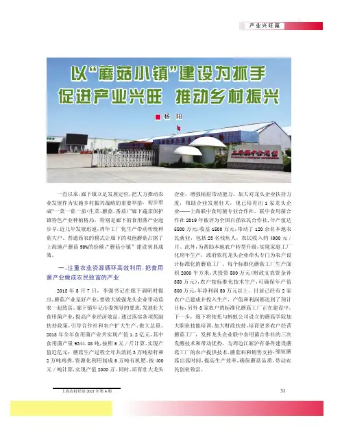 以“蘑菇小镇”建设为抓手 促进产业兴旺 推动乡村振兴