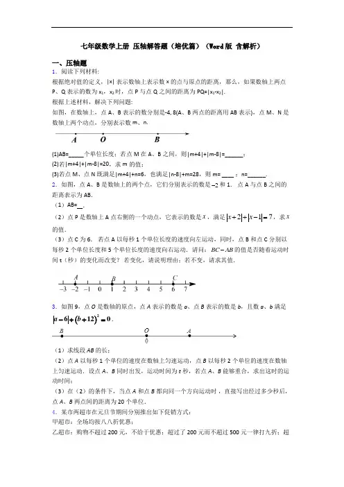 七年级数学上册 压轴解答题(培优篇)(Word版 含解析)