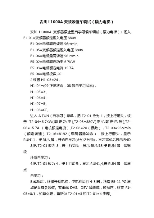 安川L1000A变频器慢车调试（康力电梯）