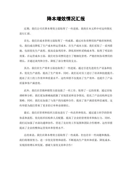 降本增效情况汇报