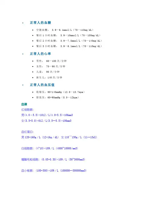 人体正常参考值