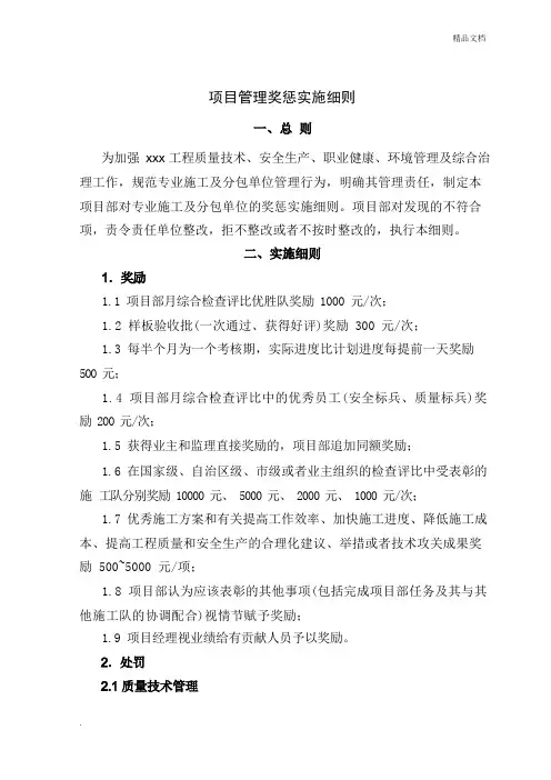 项目奖惩制度