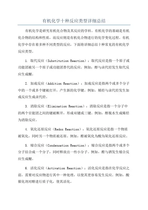 有机化学十种反应类型详细总结