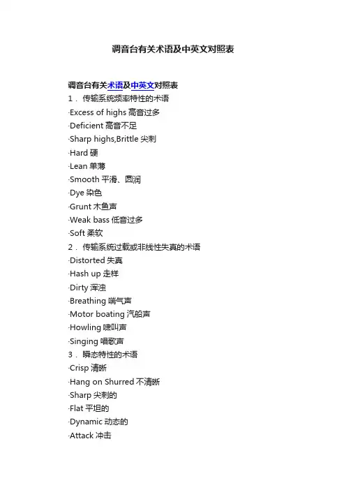 调音台有关术语及中英文对照表