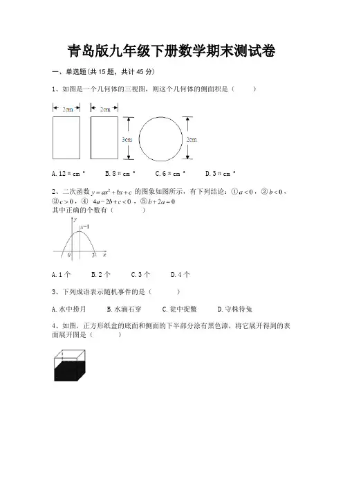 青岛版九年级下册数学期末测试卷(满分必刷)