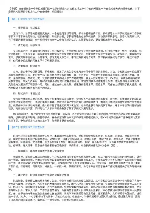 学校宣传工作自查报告