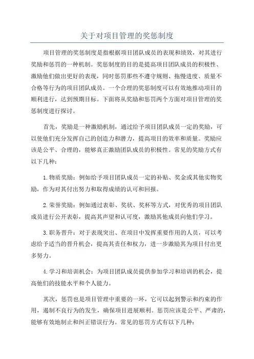 关于对项目管理的奖惩制度