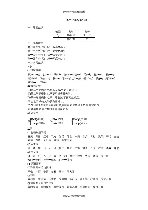 部编版语文一年级下册单元知识小结(全册)
