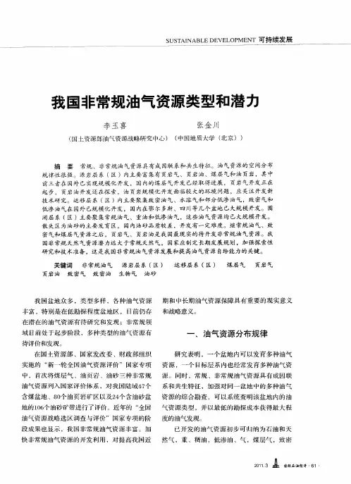 我国非常规油气资源类型和潜力