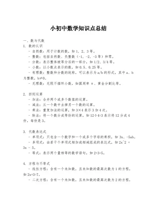 小初中数学知识点总结