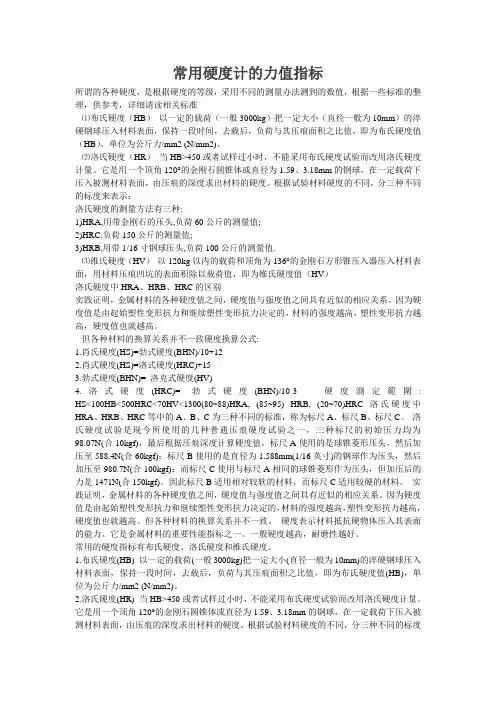 常用硬度计的力值指标