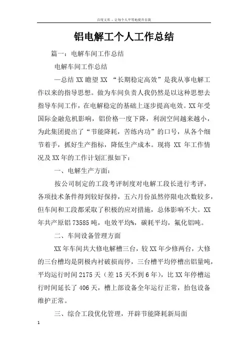 铝电解工个人工作总结