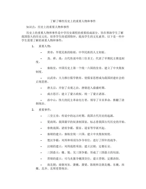 了解了哪些历史上的重要人物和事件