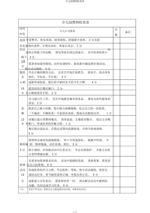 幼儿园常规检查表