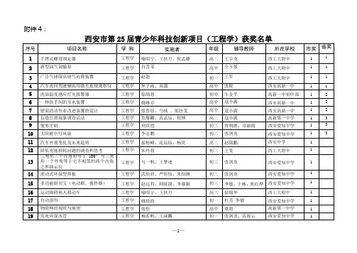 青少年科技创新项目获奖名单