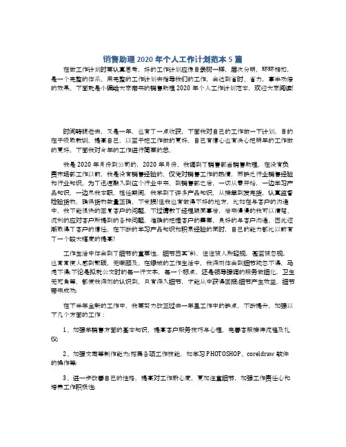 销售助理2020年个人工作计划范本5篇