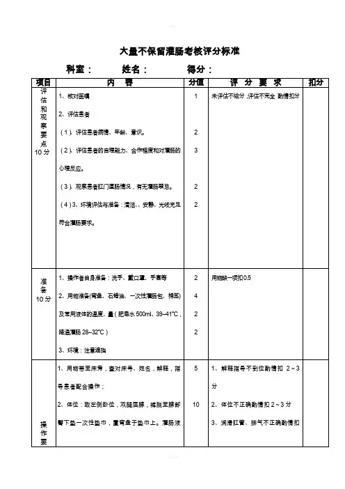 大量不保留灌肠考核评分标准