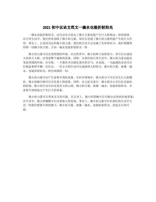 2021初中议论文范文一滴水也能折射阳光