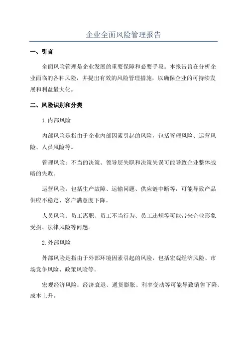 企业全面风险管理报告