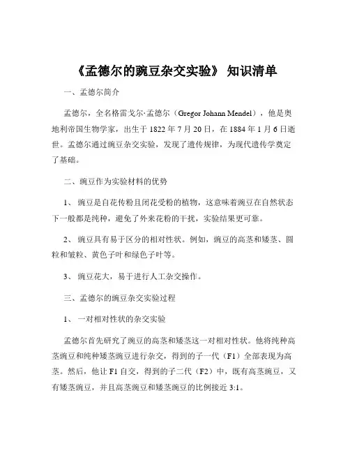 《孟德尔的豌豆杂交实验》 知识清单