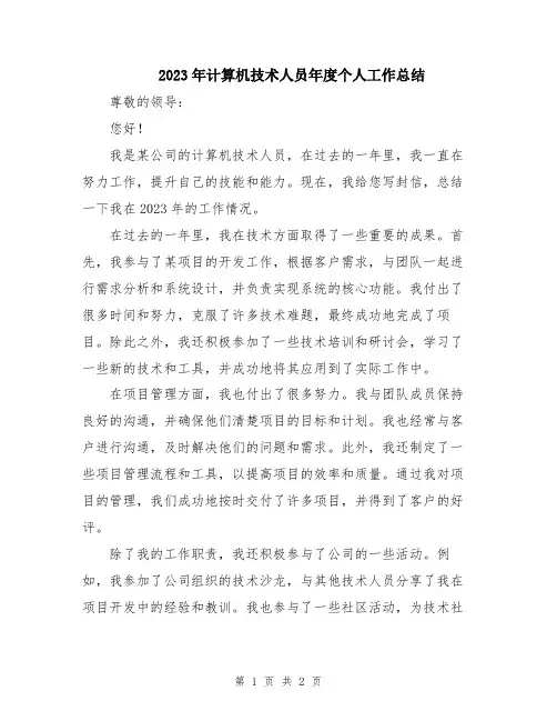2023年计算机技术人员年度个人工作总结