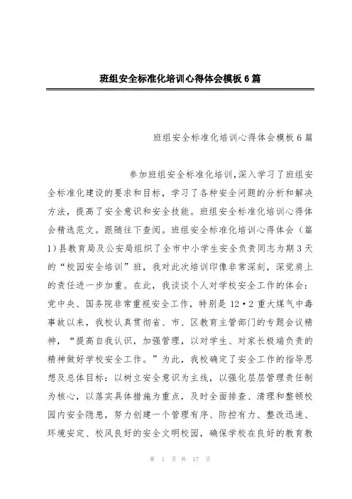班组安全标准化培训心得体会模板6篇