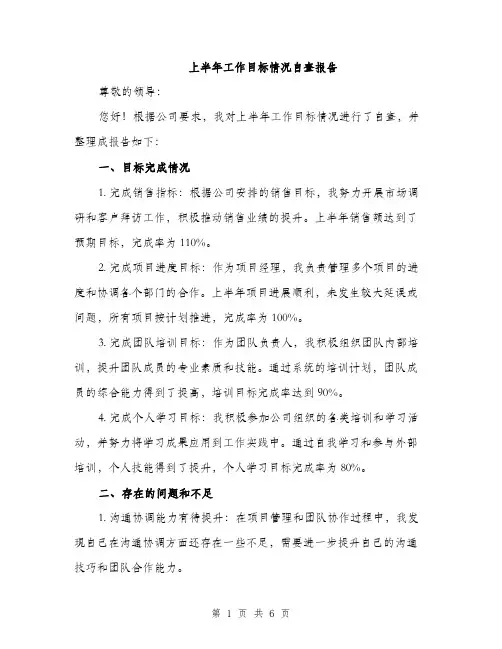 上半年工作目标情况自查报告(2篇)