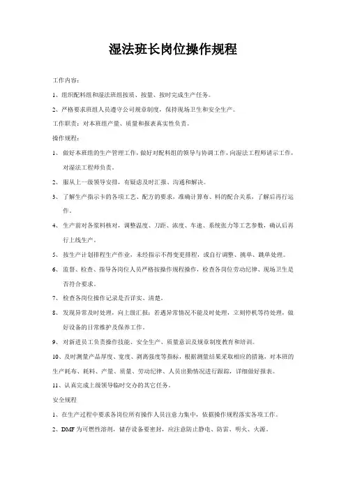 湿法班长岗位操作规程