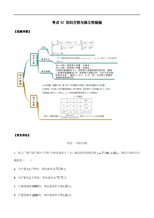 高考数学复习考点32 线性回归方程与列联表(讲解) (解析版)