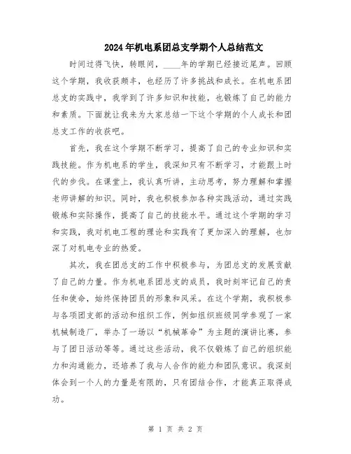 2024年机电系团总支学期个人总结范文