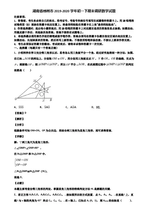 湖南省郴州市2019-2020学年初一下期末调研数学试题含解析
