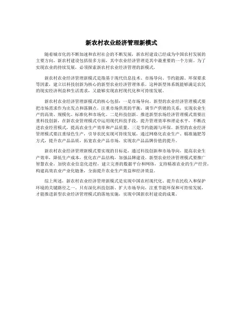 新农村农业经济管理新模式