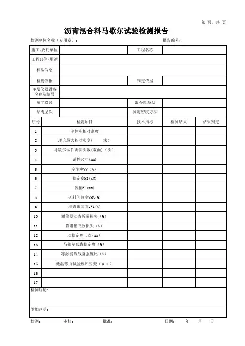 沥青混合料马歇尔试验检测报告