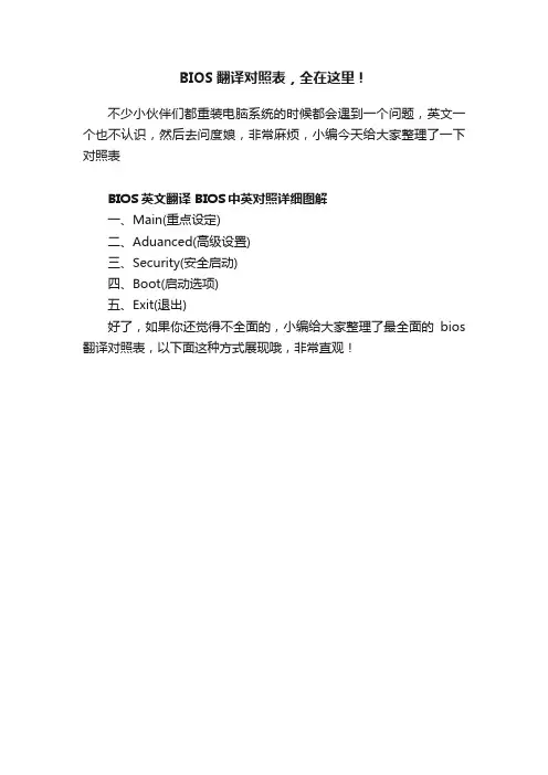 BIOS翻译对照表，全在这里！