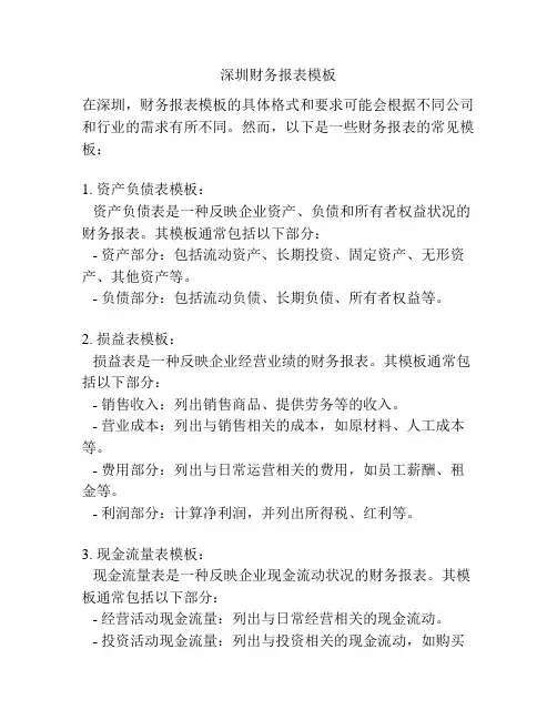 深圳财务报表模板
