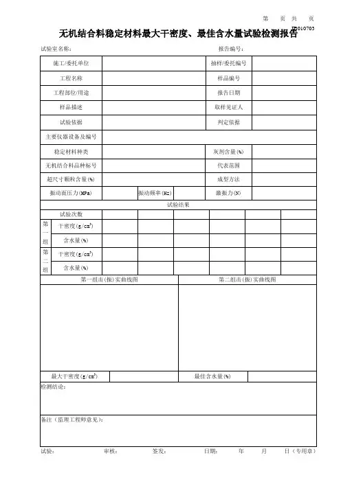 无机结合料稳定材料最大干密度、最佳含水量表