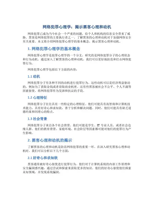 网络犯罪心理学：揭示黑客心理和动机