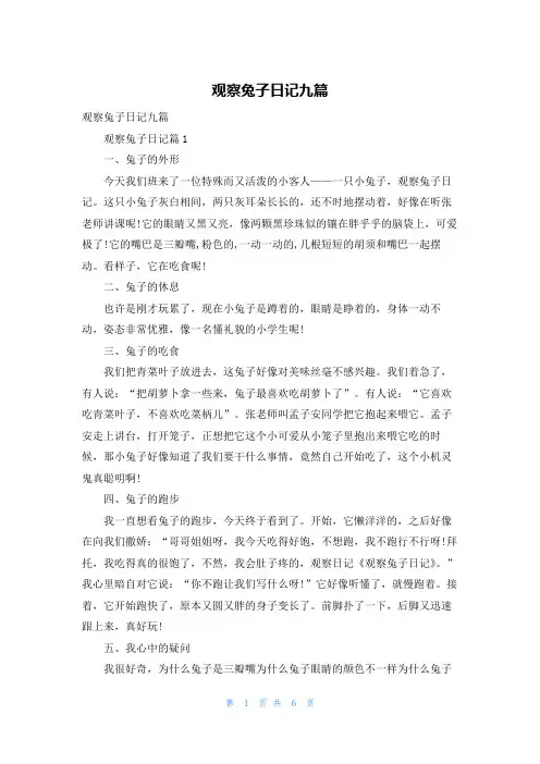 观察兔子日记九篇