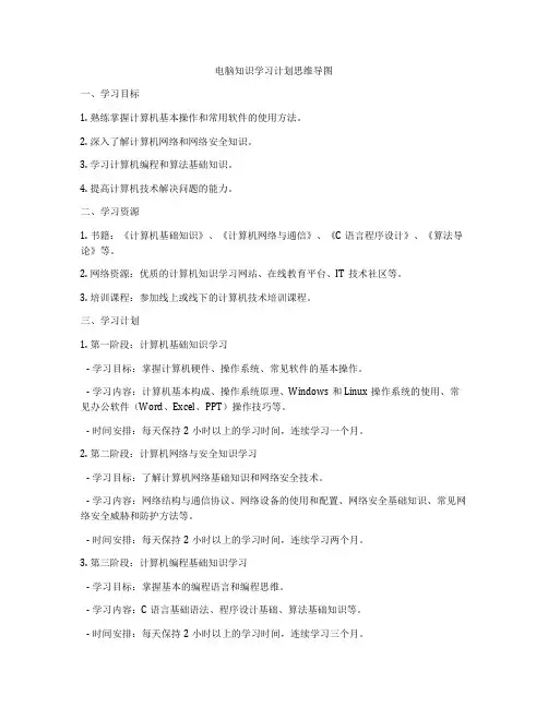 电脑知识学习计划思维导图
