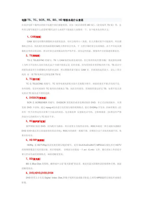 电影TS、TC、SCR、R5、BD、HD等版本是什么意思