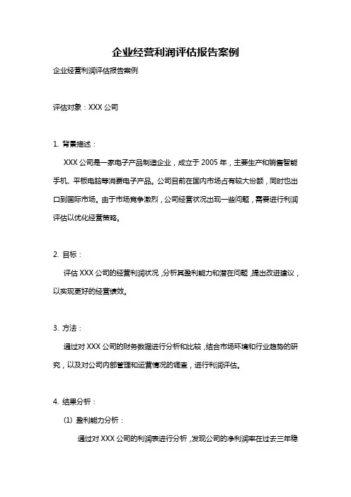 企业经营利润评估报告案例