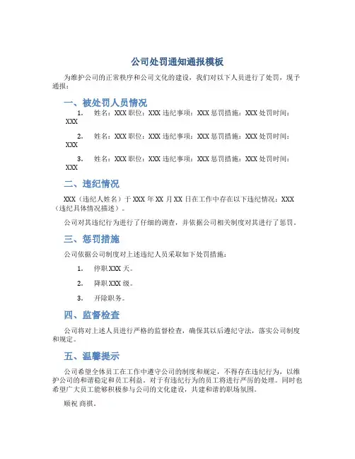 公司处罚通知通报模板
