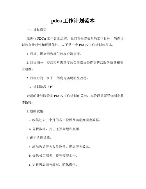 pdca工作计划范本