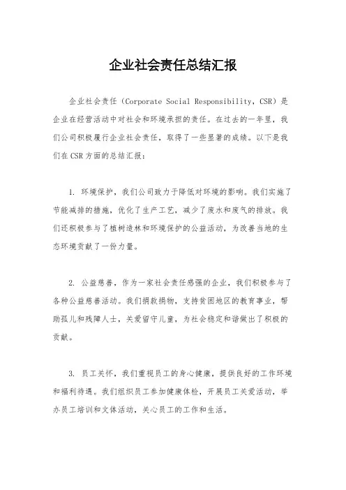 企业社会责任总结汇报