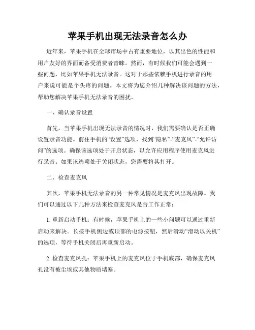 苹果手机出现无法录音怎么办