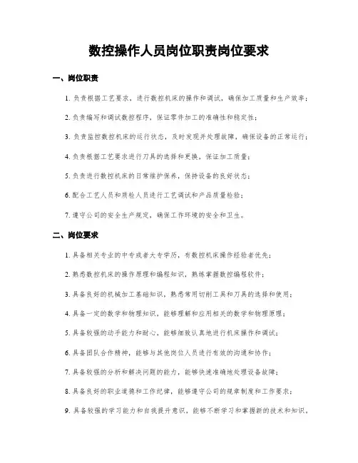 数控操作人员岗位职责岗位要求