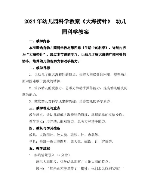 2024年幼儿园科学教案《大海捞针》幼儿园科学教案